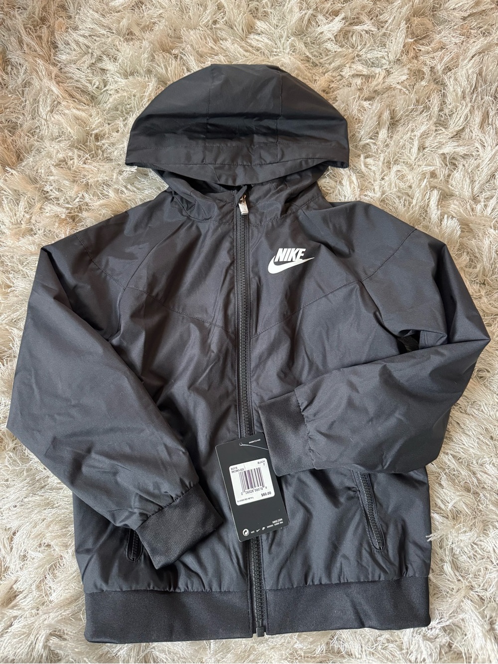 Nike Black Hooded Windbreaker Jacket with White Swoosh